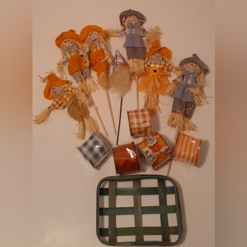 Fall Autumn Ribbon & Mini Scarecrows - Picture 2 of 7